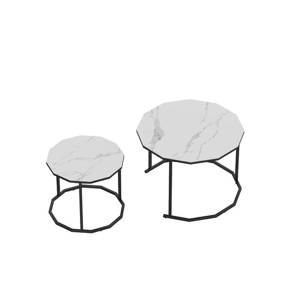 Nesting Coffee Table / End table with 12-sided Artificial Marble Top and Metal Legs