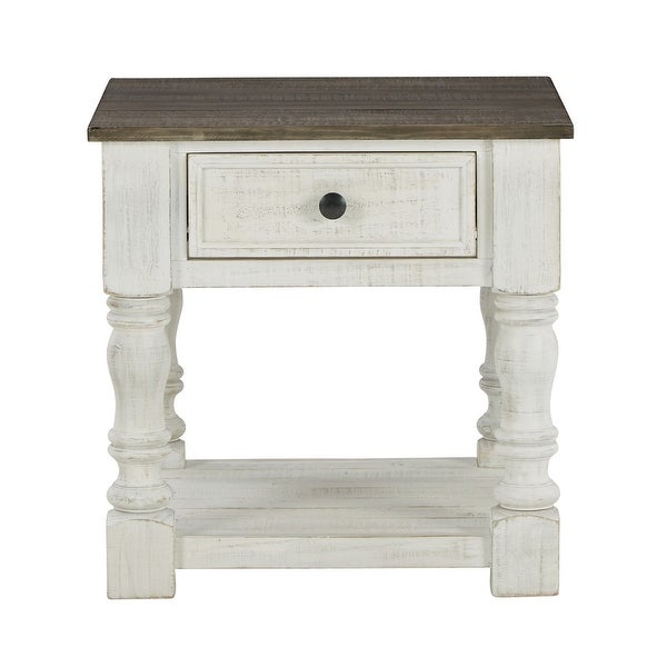 Tex 25 Inch Square Side End Table， Gray Plank Style Surface， White Base