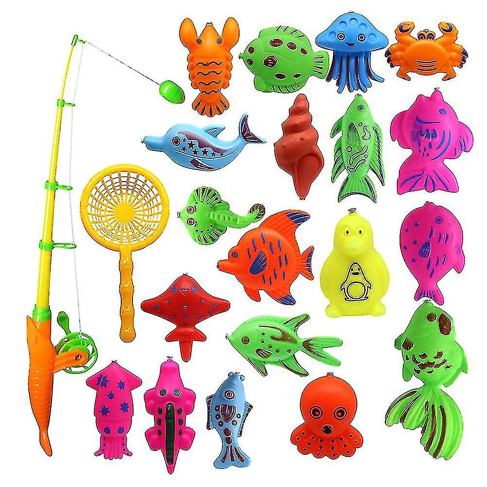 22x Fishing Toy Set Bath Toys Baby Bathtub Toy With Telescopic Fishing Rod Net