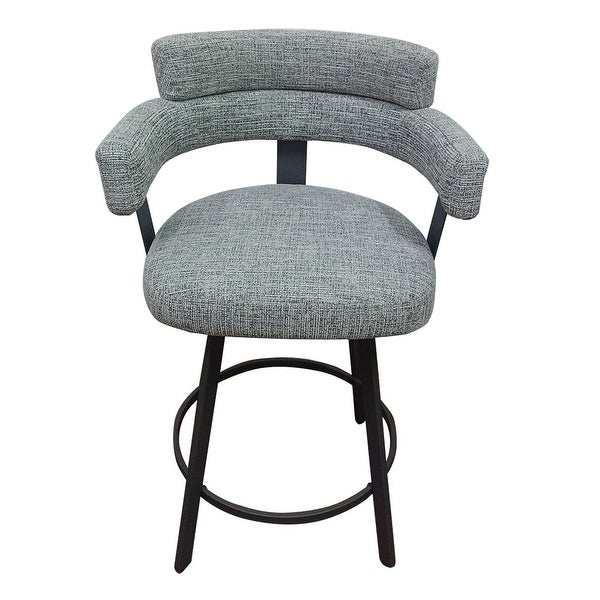 Hausfame Set of 2 Linen Swivel Counter and Bar Stool with Metal Footrest - N/A