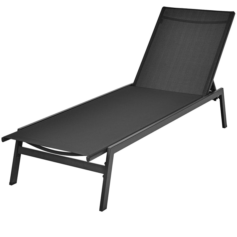 6-Position Fabric Chaise Lounge Chair Outdoor Sun Lounger for Pool Patio Deck Lawn