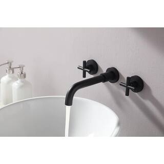 Nestfair Double Handle Wall Mounted Bathroom Faucet in Matte Black SX-MS905B