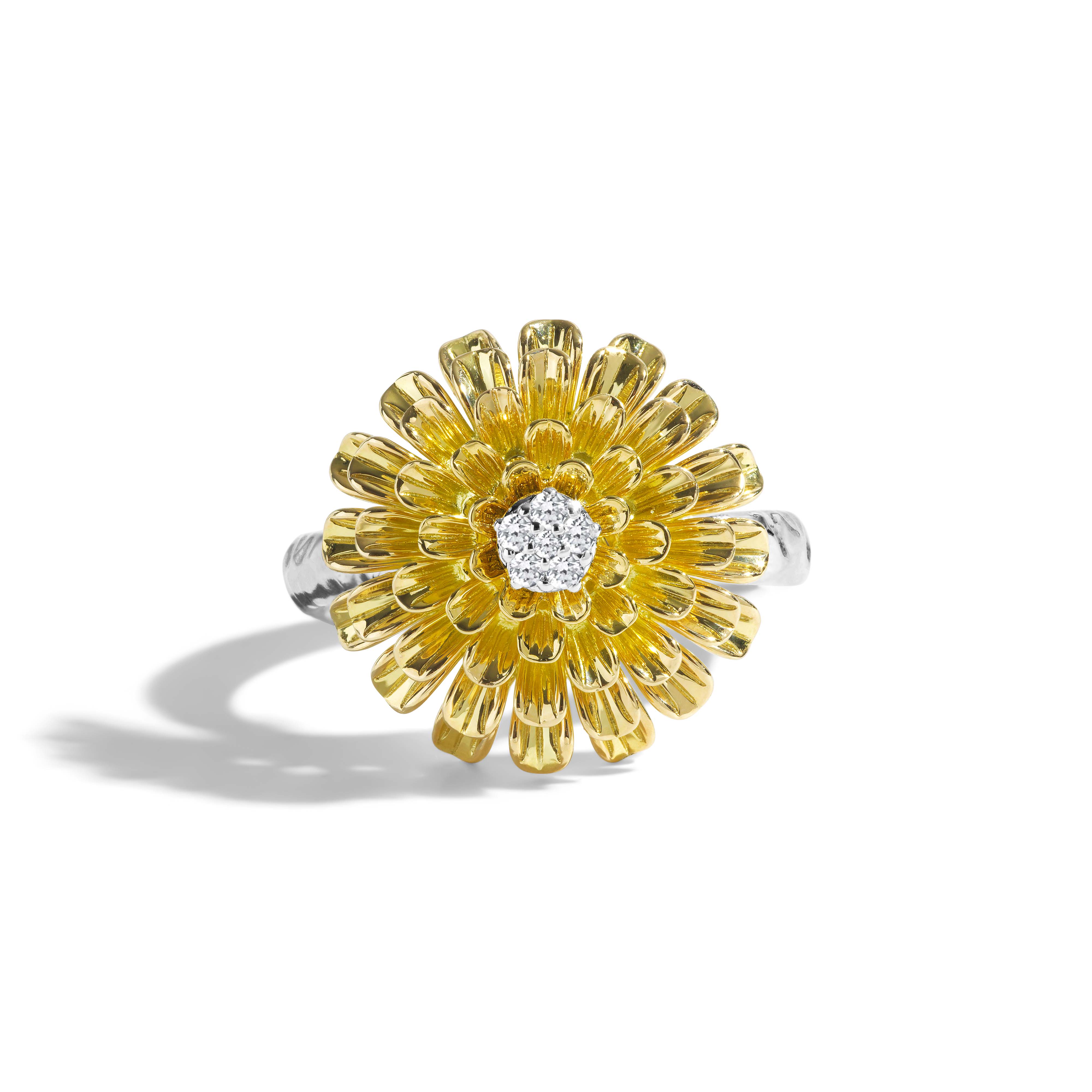 Dandelion Flower Ring with Diamonds