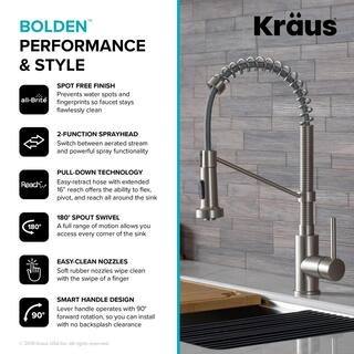 KRAUS 16- Gauge Stainless Steel 33 in. Standart Pro Double Bowl UndermountDrop-In 2-Hole Kitchen Sink with Pull Down Faucet KHT302-33-1610SFS