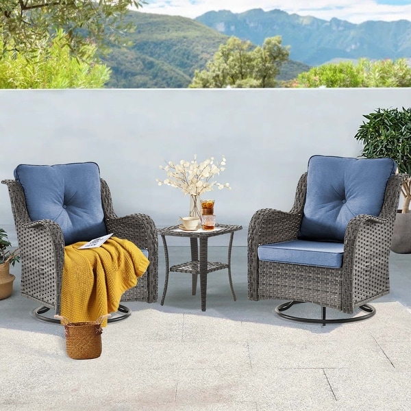 Rattan Patio Furniture Conversation Seating 360° High Back Swivel Chairs+Storage Ottomans，Cushions Included🎁