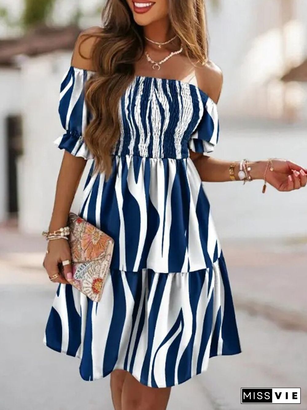 One Word Collar Short Sleeve Sexy Backless Dress Women Summer Fashion Floral Print Dress Elegant Wrap Breast Off Shoulder Dress