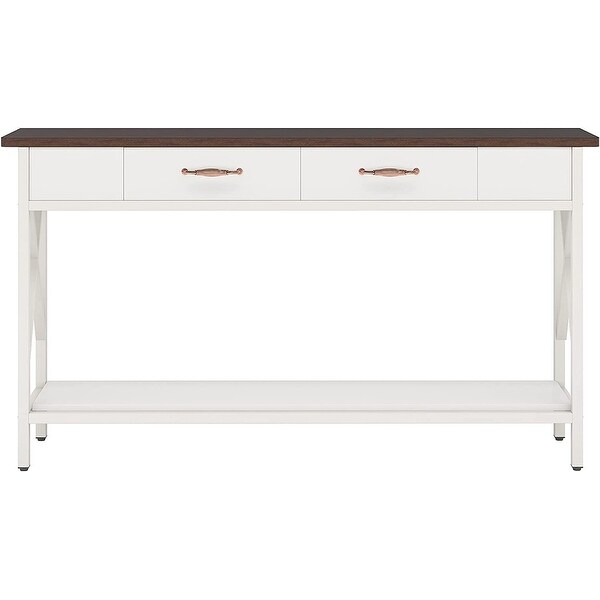 70.9 Inch Extra Long Console Table Sofa Table with Drawers，Walnut/White