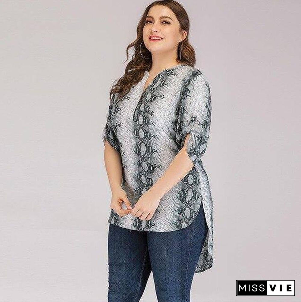 Plus Size Snake Print Blusas Mujer De Moda Chiffon Shirt Womens Tops And Blouses Shirts Camisas Mujer Roupa Feminina