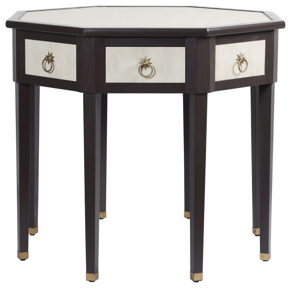 Dann Foley Center Table Ivory Faux Shagreen  Black Veneer Finish   Transitional   Console Tables   by StyleCraft  Houzz