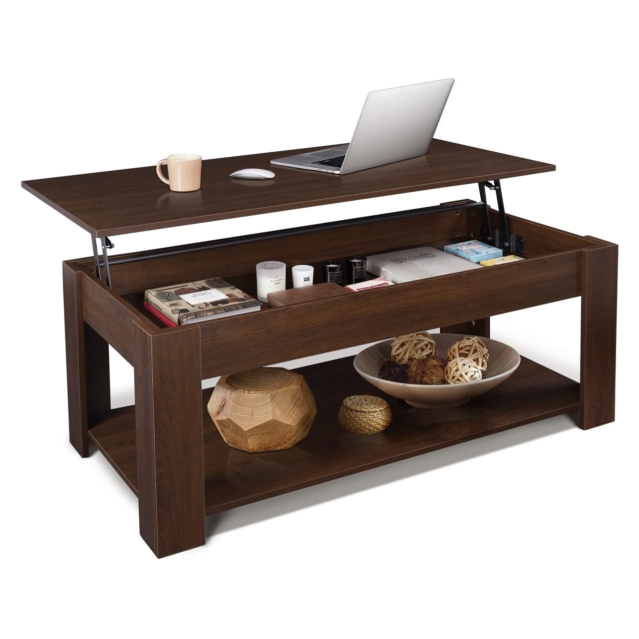 Lift Top Coffee Table w/Storage， Storage Coffee Table w/Lift Top for Living Room， Rising Tabletop Coffee Table