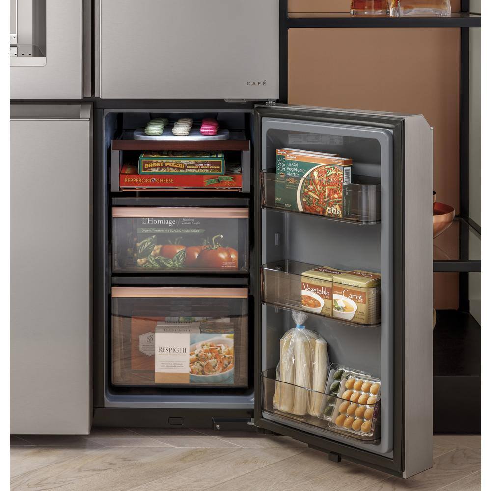 Cafe 27.4 cu. ft. Smart 4-Door Quad French Door Refrigerator in Platinum Glass ENERGY STAR CQE28DM5NS5