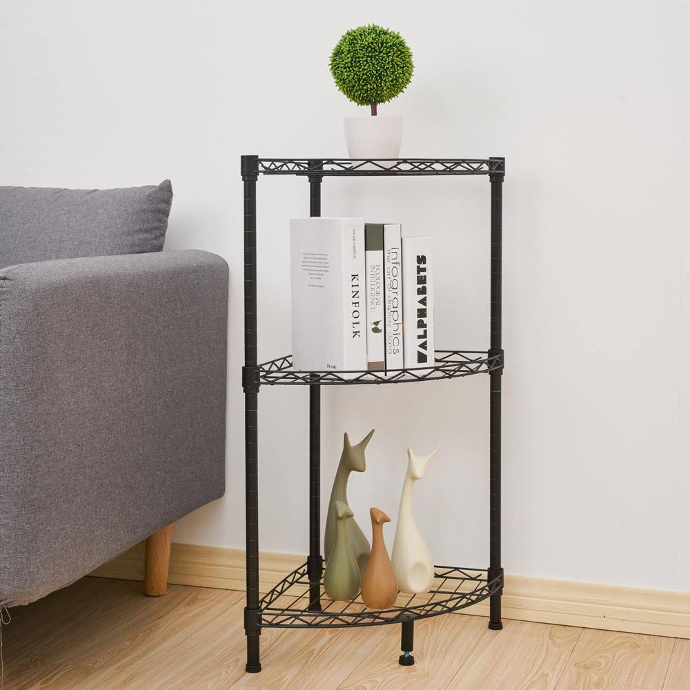 Karl home Corner Black 3-Tier Metal Freestanding Garage Storage Shelving Unit (13.78 in. W x 31.5 in. H x 13.78 in. D) 302992573266