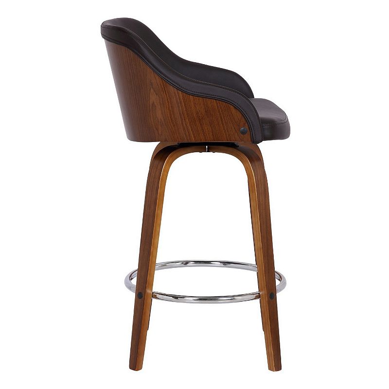 26 Inch Wooden and Leatherette Swivel Barstool， Brown