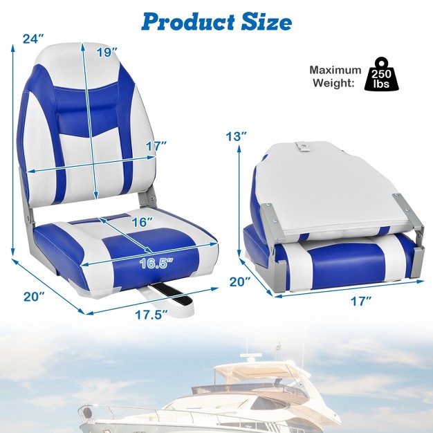 Costway 2 Pack High Back Folding Boat Seats With Sponge Cushion amp Flexible Hinges