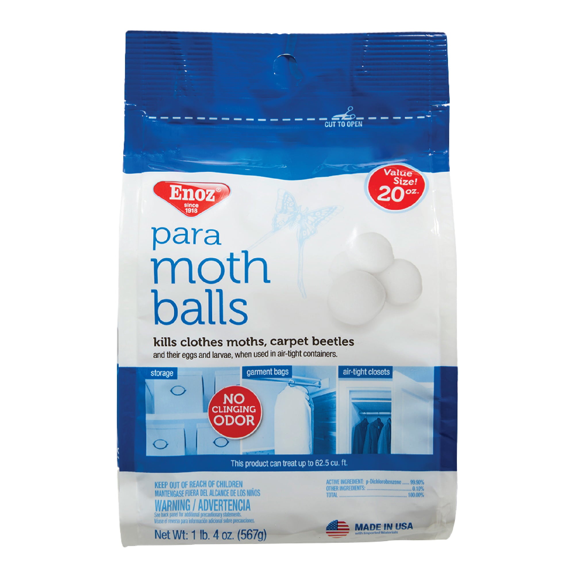 Enoz Para Moth Balls Clothes Moths and Carpet Beetles, 20 oz Resealable Bag, 5 Ct