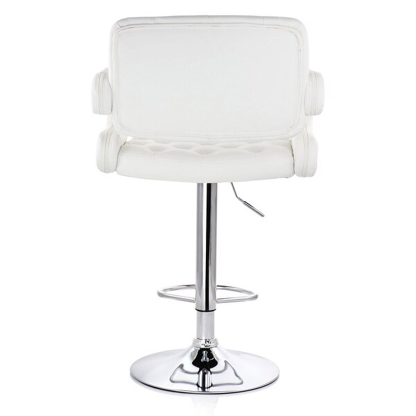 Elama Faux Leather Tufted Modern Bar Stool White Adjustable Swivel Base