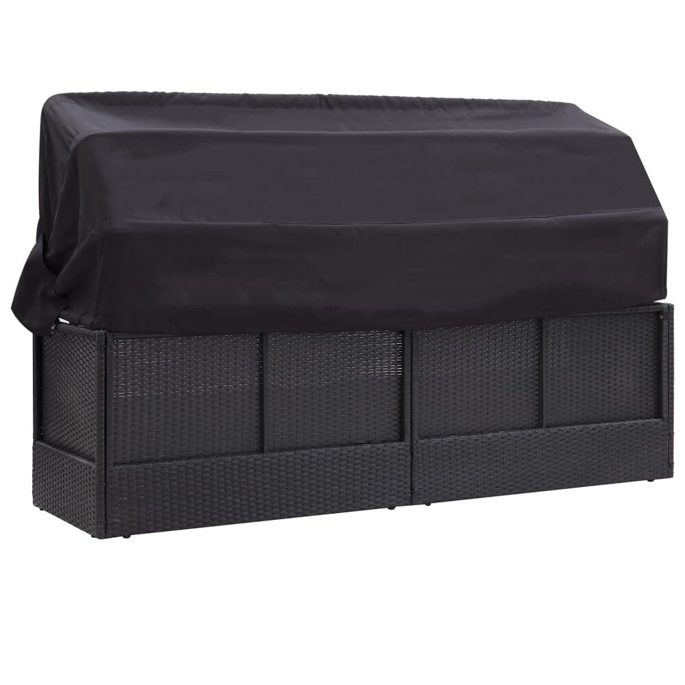 vidaXL Patio Sofa Bed with Canopy Poly Rattan Black