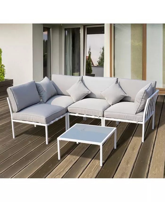 Outsunny 5 Piece Outdoor Furniture Patio Conversation Seating Set 2 Sofa Chairs and Coffee Table White