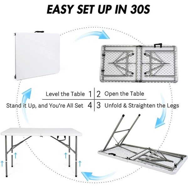 4FT FoldinHalf Camping Table White w/Handle Picnic