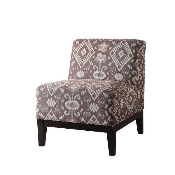 Moroccan Style Accent Chair In Pattern Fabric， Armless Slipper Chair with Brown Finish Tapered Wood Legs