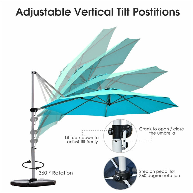 11 FT Patio Offset Cantilever Umbrella 360° Rotation Tilt with Cross Base & Crank Handle