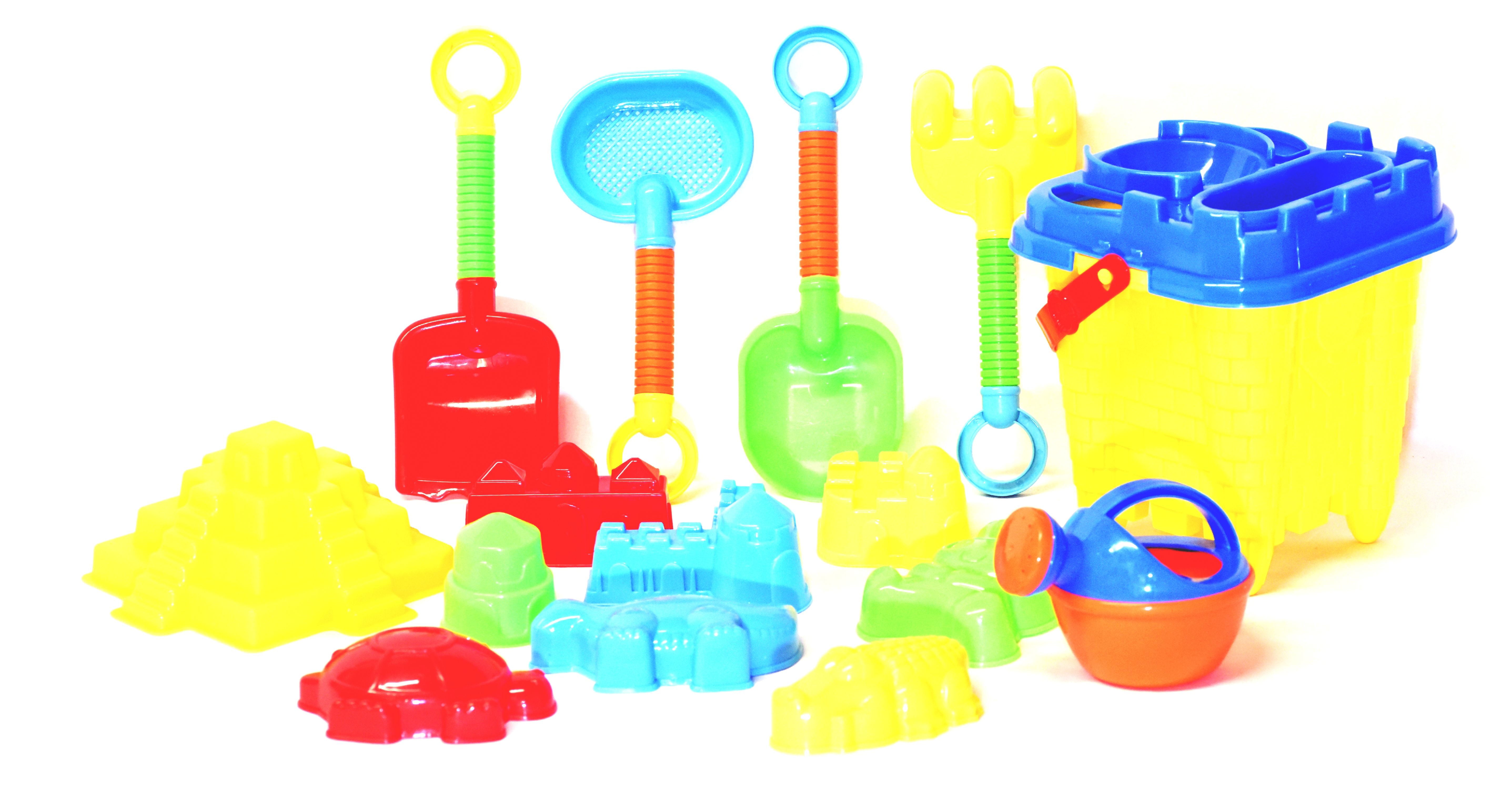 G & F Beach Toys For Kids with Mesh Bag Castle Bucket, Watering Pot, Animal Molds, 16 Piece, Size 5"