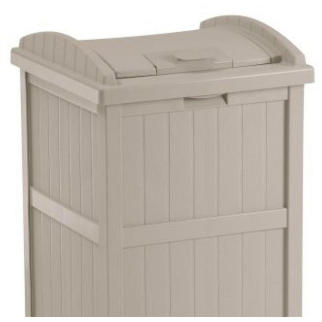 Suncast Trash Hideaway 33 Gallon Garbage Container 1 Beige amp 1 Brown 2 Pack