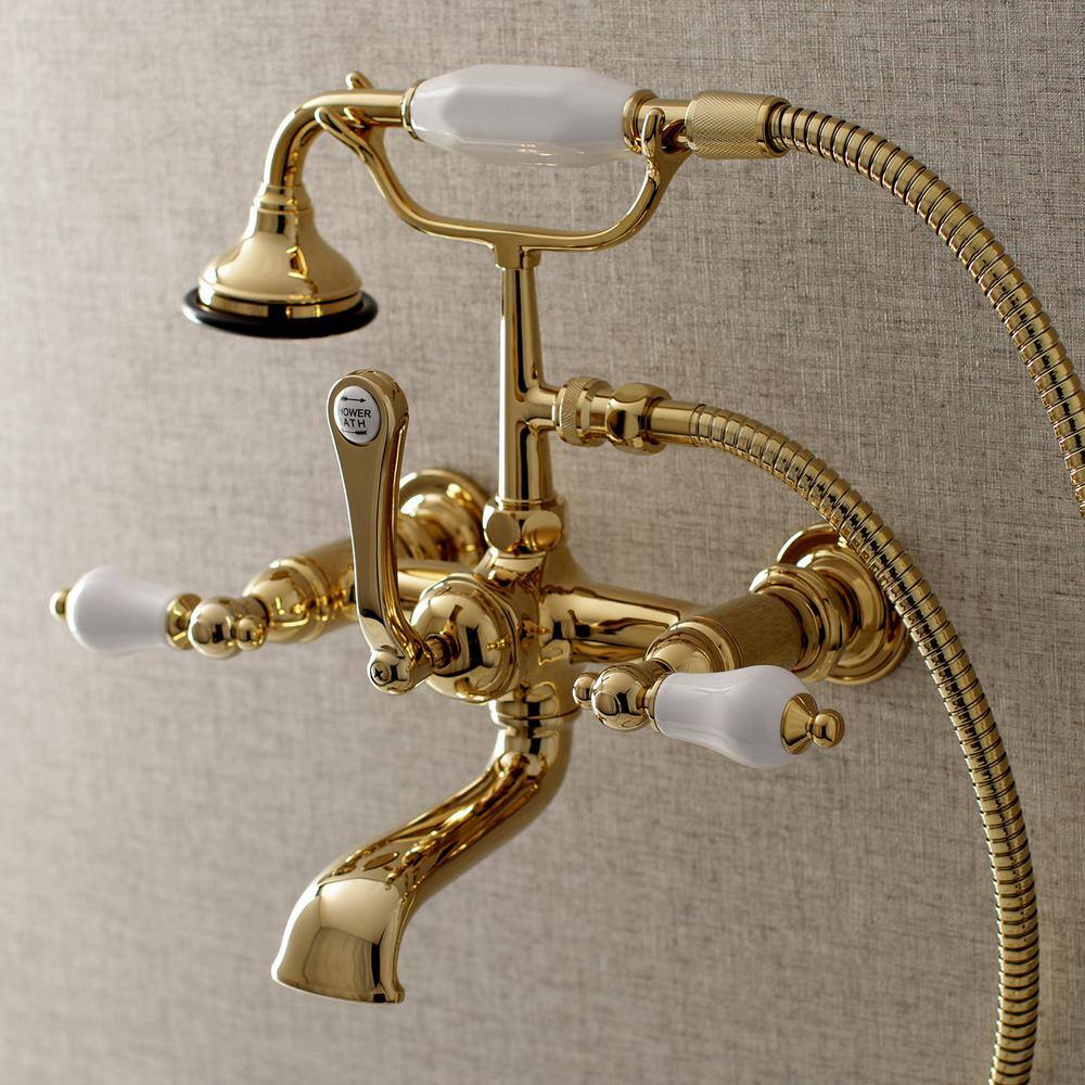 Kingston Brass Vintage 7 in. Center 3-Handle Claw Foot Tub Faucet with Handshower in Polished Brass HAE553T2