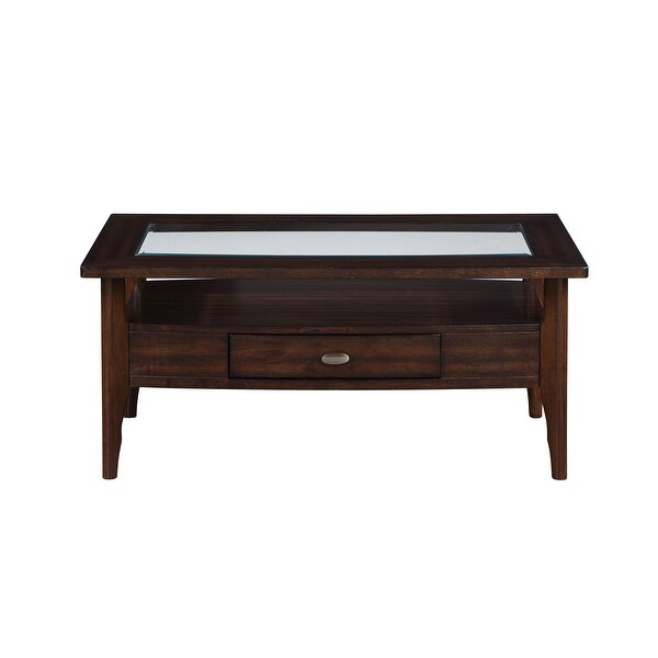 Genoas Traditional Walnut and Glass Coffee Table by Furniture of America