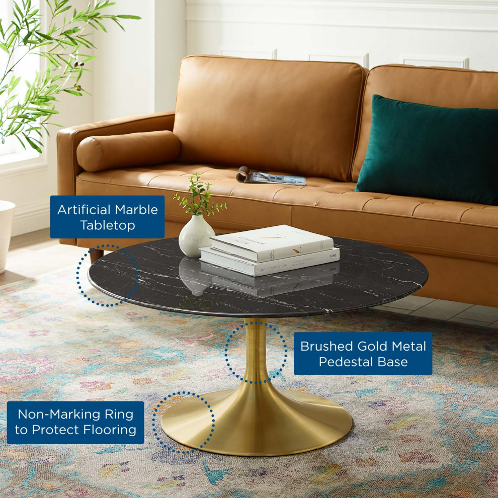 Coffee Table  Round  Artificial Marble  Metal  Gold Black  Modern  Lounge   Midcentury   Coffee Tables   by House Bound  Houzz