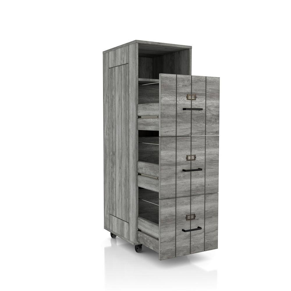 Furniture of America Macsen Distressed Gray 3-Drawer File Cabinet with Wheels HFW-1655C35