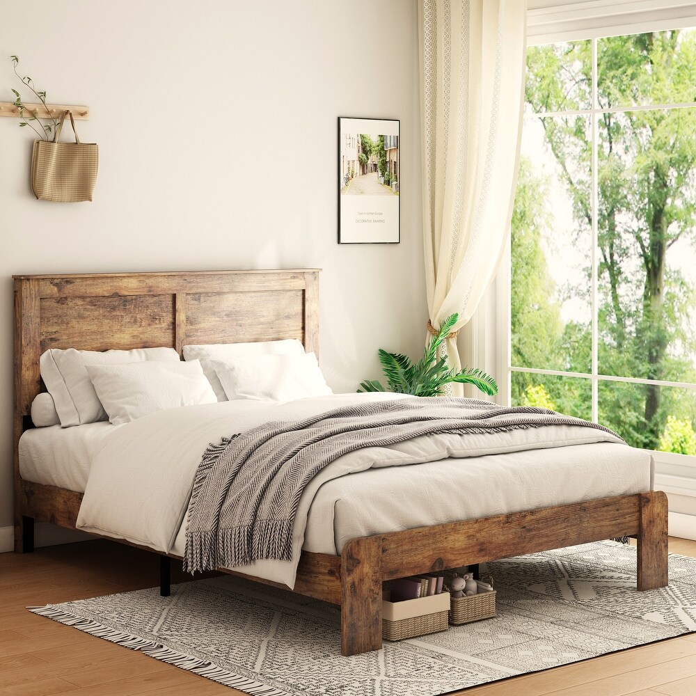 Wood Platform Bed Frame Large Under Bed Storage and Noise Free