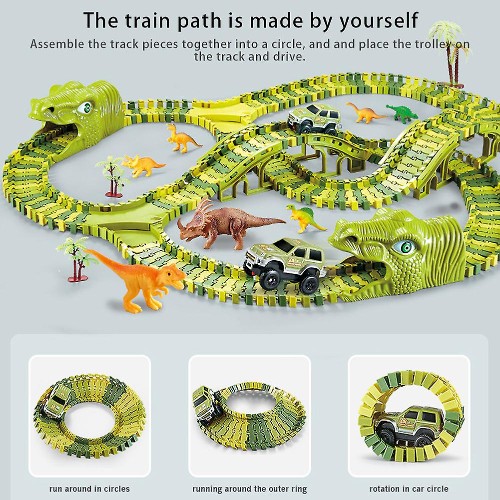 128pcs Children Electric Dinosaur Toys Diy Assembled Holiday Gift Dinosaur Rail Car Toys Set