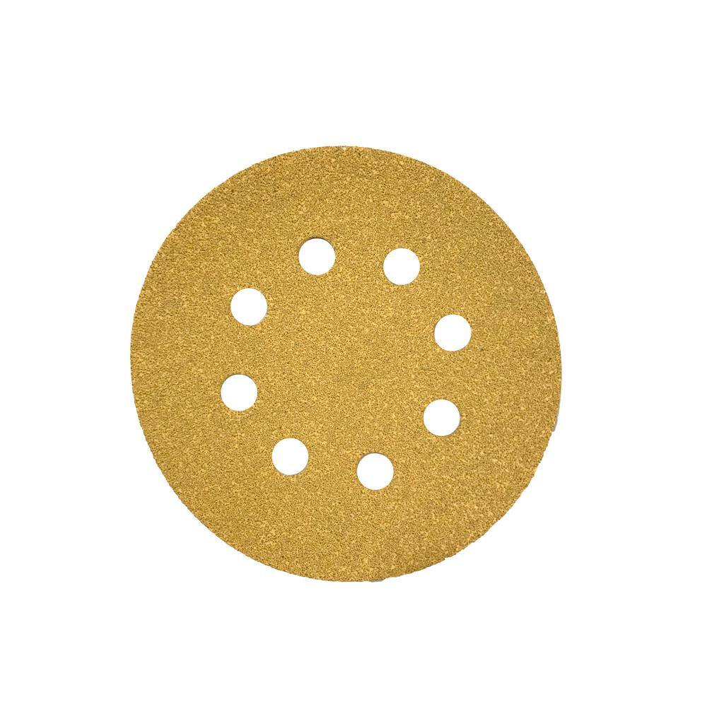 Karebac 5 in. 8-Hole Gold 220-Grit Stearated Aluminum Oxide Hook and Loop Sanding Discs (50 per Box) K3-585-220