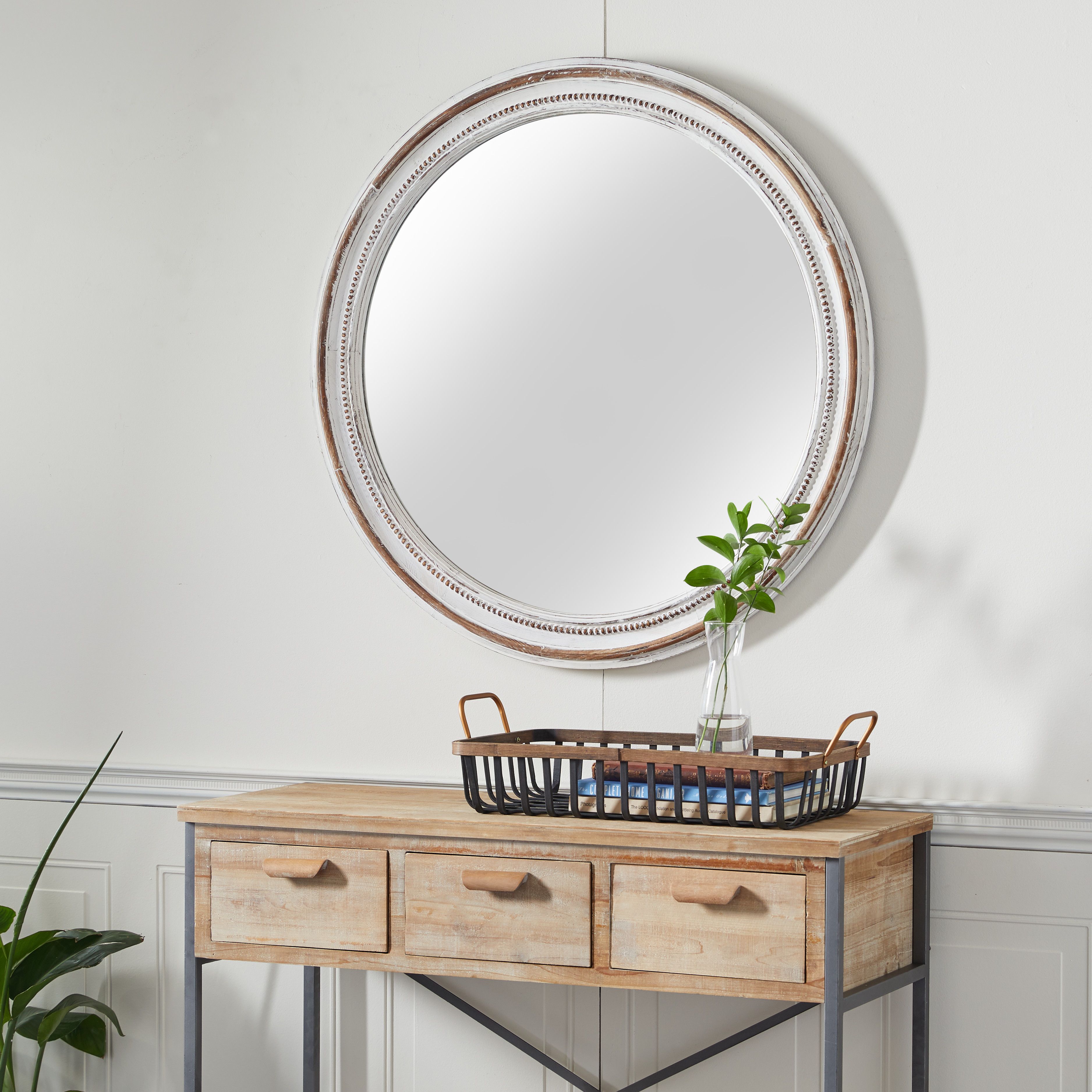 White Coastal Style Wood Wall Mirror 37 x 37