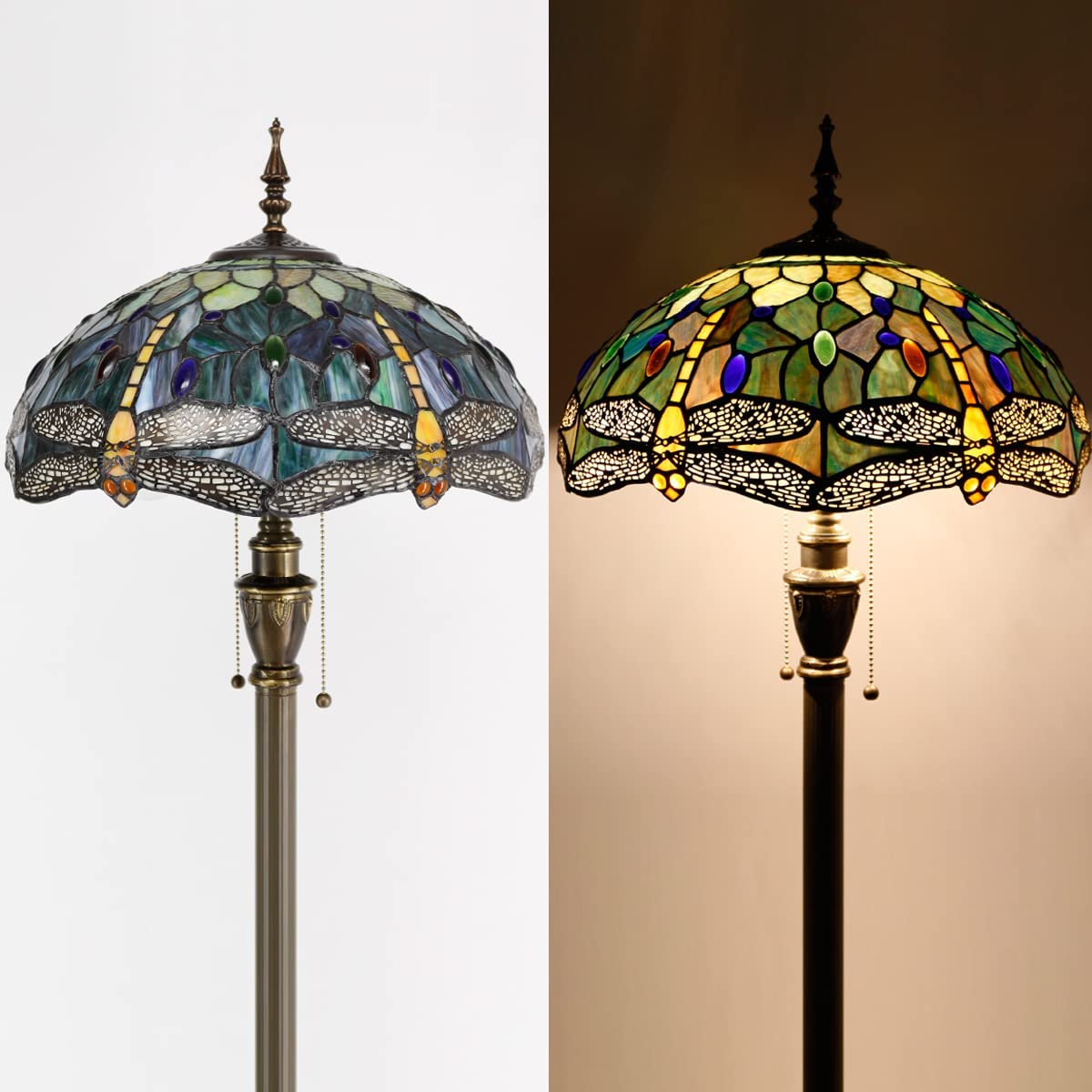 BBNBDMZ Tiffany Floor Lamp Stained Glass Butterfly Style Reading Lamp W16H70 Inch Tall Antique Standing Pole Light Bronze Finsh  Bright Lighting Decor  Corner Living Room Bedroom Office