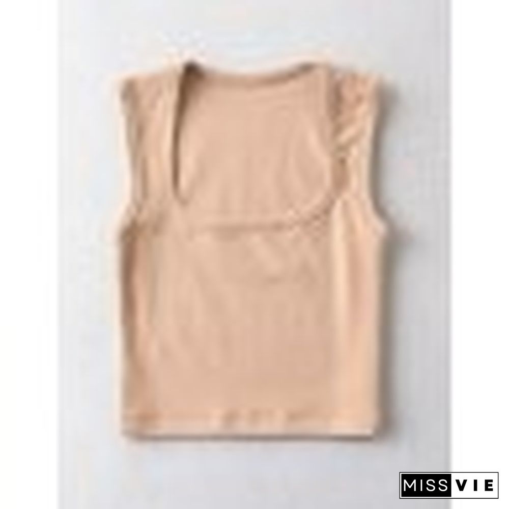 Simple Basic Square Neck Cropped Tank Top