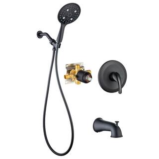 Mondawe Mondawell 6-Spray Patterns 6 in. Wall Mount Handheld Shower Head with Spout and Valve in Matte Black MA-D92102H-6