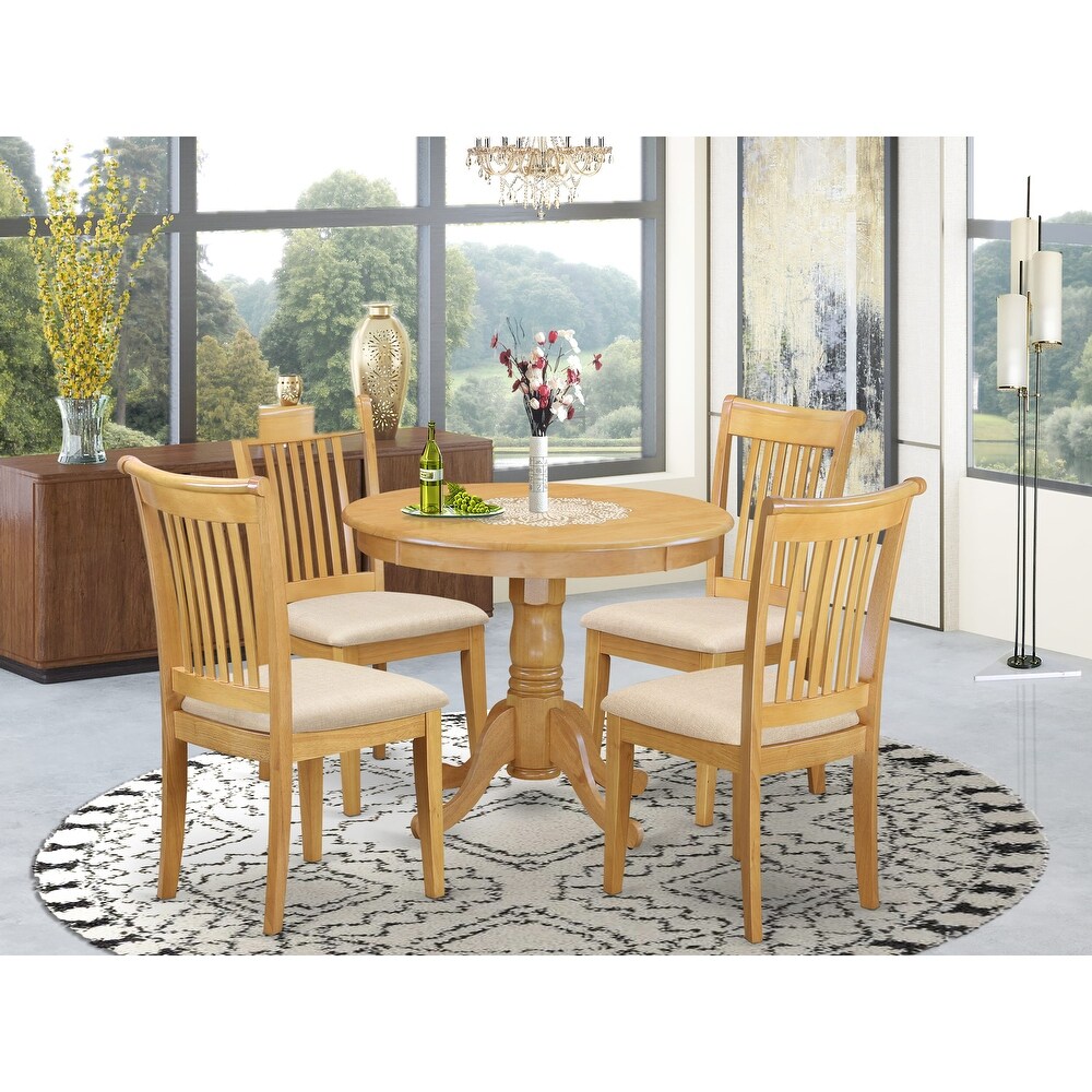 East West Furniture Kitchen Table Set Includes a Round Dining Table and Dining Room Chairs  Oak (Pieces   Seat Options)