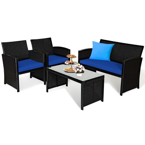 Costway 8PCS Patio Rattan Furniture Conversation Set Cushion Sofa