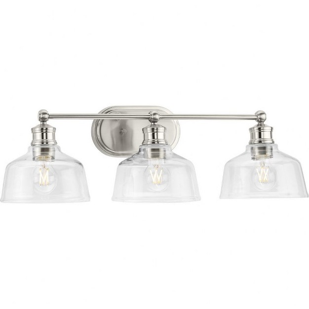 Progress Lighting Singleton 3 light Vanity Fixture Brushed Nickel Clear Glass Shades