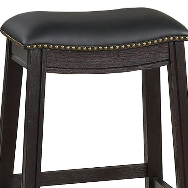 Curved Leatherette Counter Stool with Nailhead Trim， Set of 2， Black