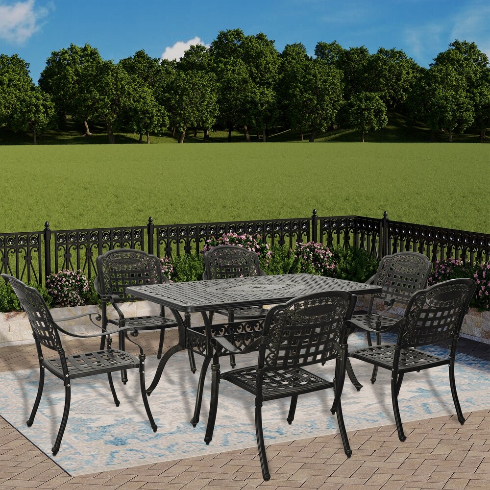 Clihome 7 Pieces Patio Cast Aluminum Outdoor Dining Set in Bronze