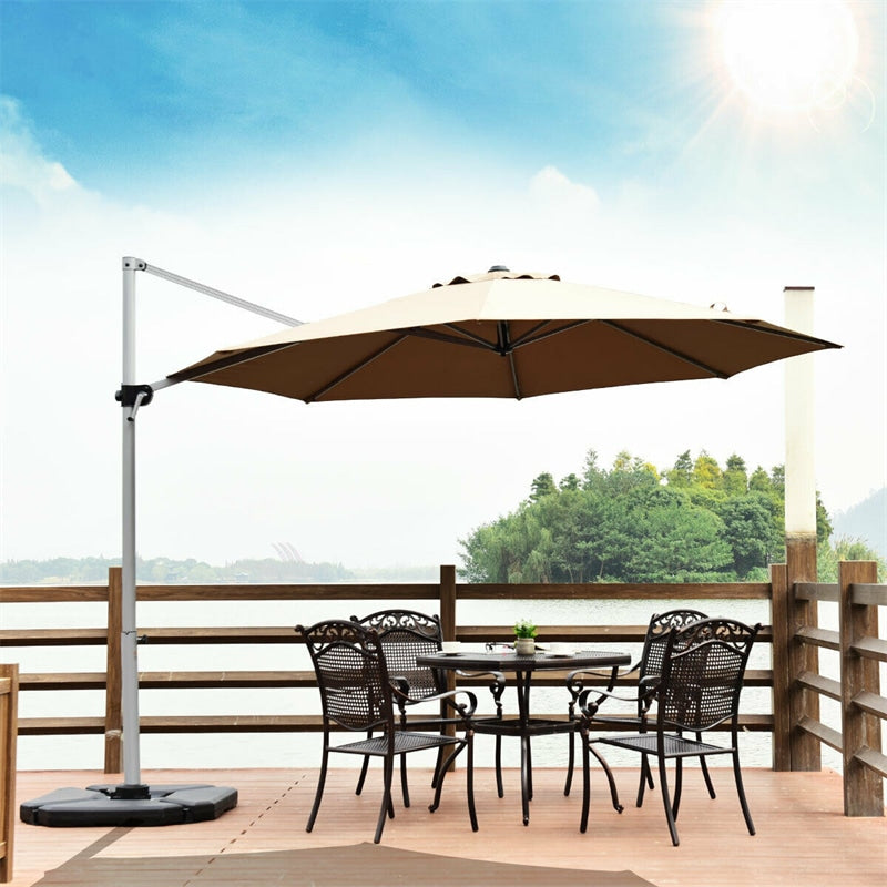 11 FT Patio Offset Cantilever Umbrella 360° Rotation Tilt with Cross Base & Crank Handle