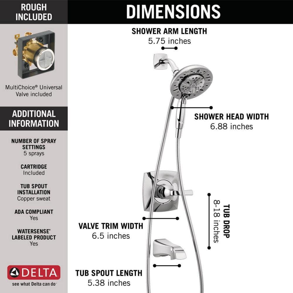 Delta Vesna In2ition 2in1 SingleHandle 5Spray Tub and Shower Faucet in Chrome