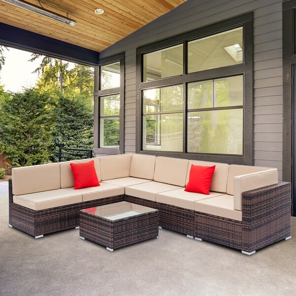 Karlhome 7Piece Outdoor Patio Conversation Set Wicker Sectional Sofa Set