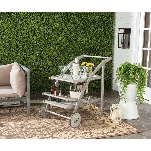 SAFAVIEH Outdoor Living Lodi Grey Wash/Beige Tea Cart