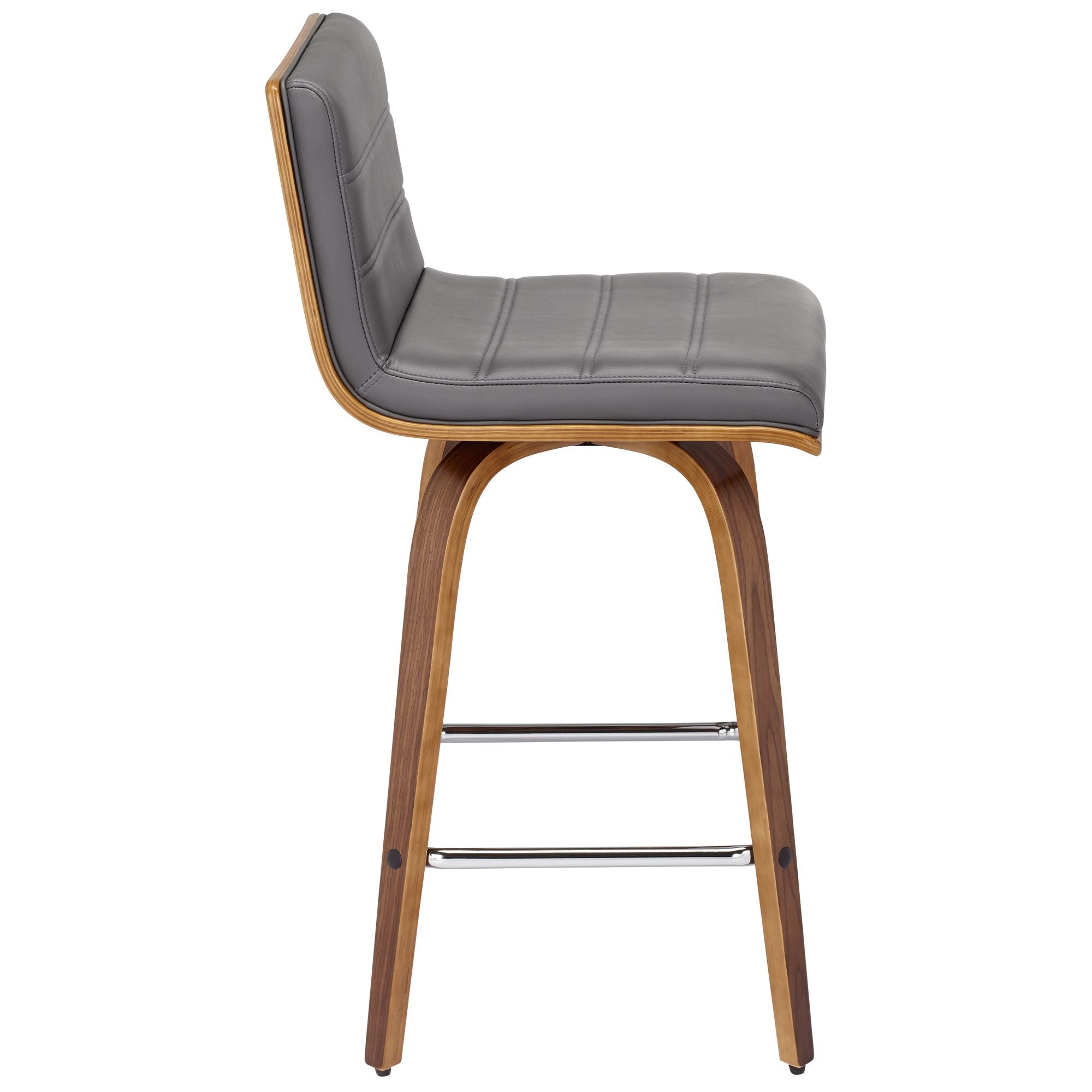 Armen Living Walnut Swivel Bar Stool 25 1/4 High Modern Gray Cushion with Backrest Footrest for Kitchen Counter Height Island