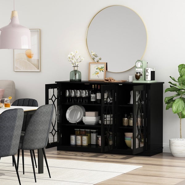 3 Tempered Glass Door Sideboard Buffet Storage Cabinet - 47.2