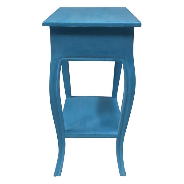 Paris - Side Table With A Single Drawer And Shelf - Solid Mindy Wood - Natural Wood Finish - Antique Blue Finish